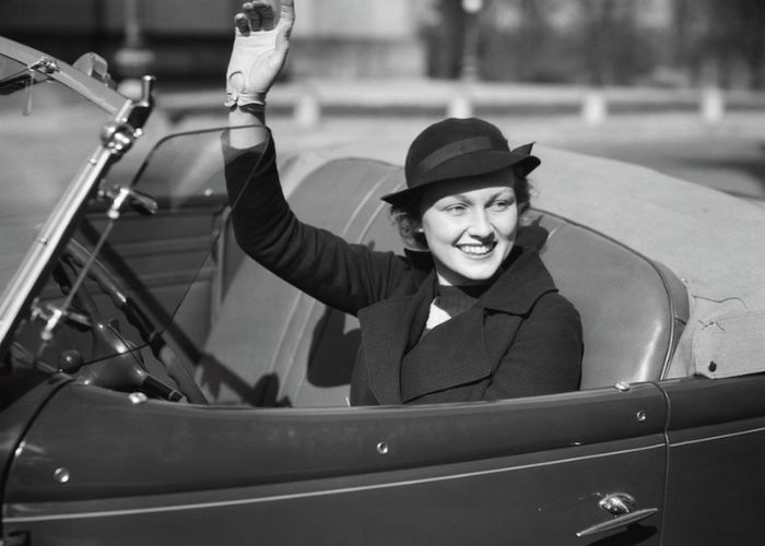 Woman driver in a convertible, circa 1930s